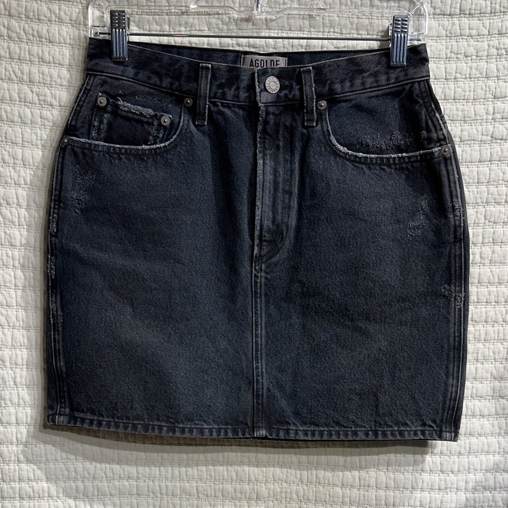 Agolde 80’s Pencil Distressed Mini Black Denim Skirt (Sample)